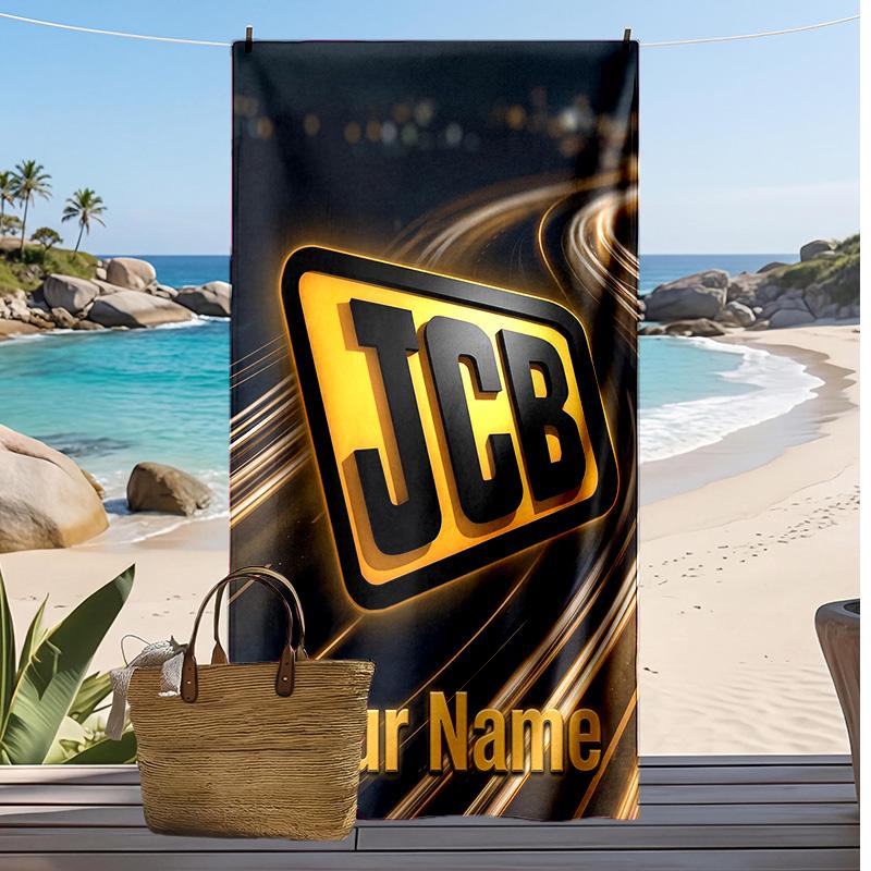 JCB Custom Beach Towel, Print Your Name Text Lightweight Absorbent Towel for Swimming Travel
