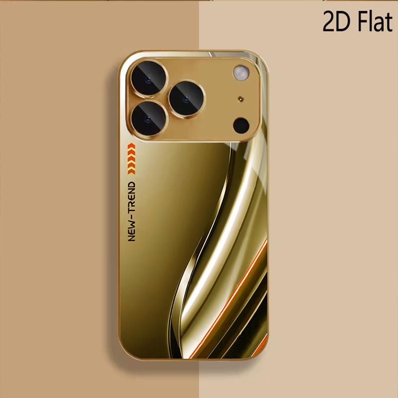 Golden StreamlinePatterned Tempered Glass Design for iPhone16 17 ProMax 1514 1312 11ProMax Phone Case Camera Cover Shockproof Ha