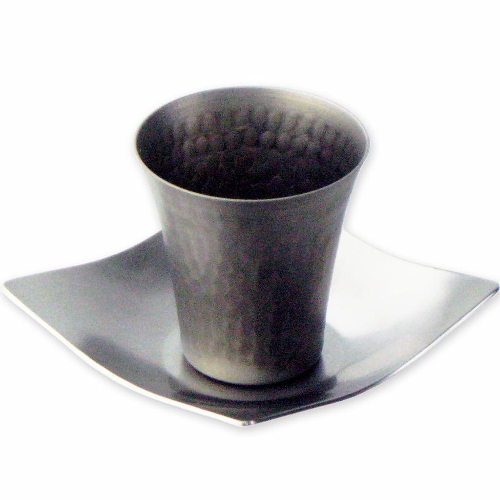 Nagao Ochoco Sake Glass 65ml Titanium with Saucer Spilled Sake Set SAKEMOOD Made in Japan