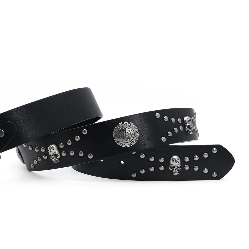 Bohemian Ladies Belt Vintage Western Cowboy Punk Skull Rivet Belt Men'S Belt