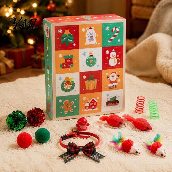 Christmas Cat Activity Set Advent Calendar 2026, 12 Days Toys Countdown Holiday Box for Pets with Interactive Mice, Balls, Plush Toys, Gifts