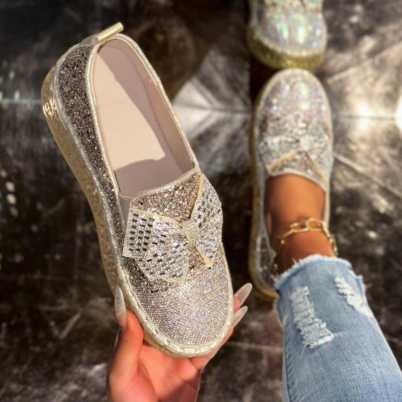 Women's Shoes One-pedal Lazy Muffin Platform Casual Single Shoes Spring and Summer New Rhinestone Bow