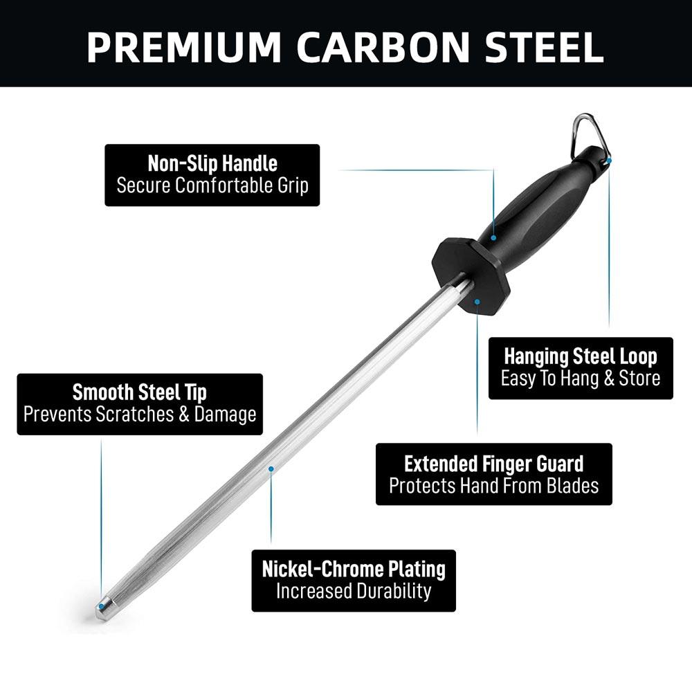 Honing Steel 9.5" Professional Chef Knife Sharpener Rod Sharpening Steels Stick For Kitchen Knife And Stainless Steel Knives