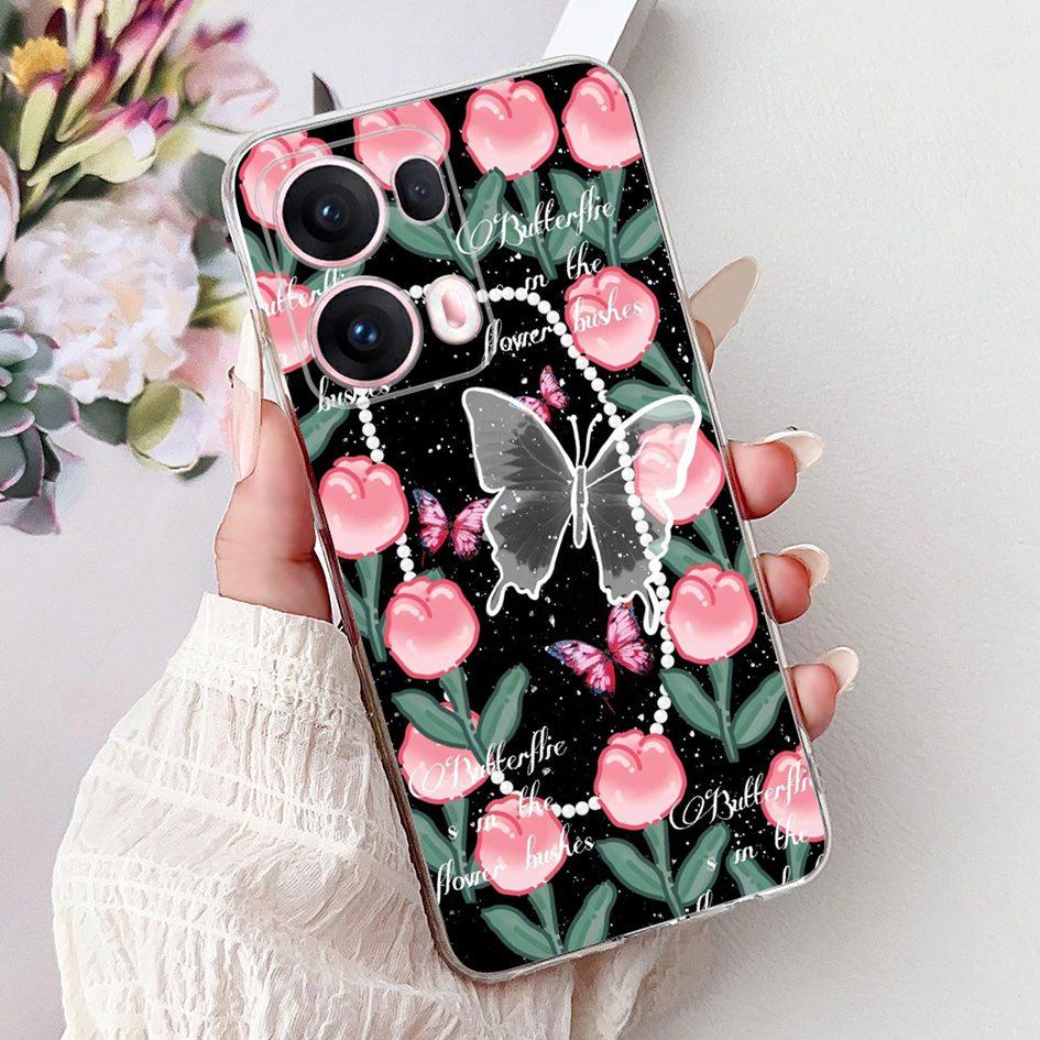 For OPPO Reno13 Pro 5G Case CPH2697 Fashion Flower Butterfly Soft Silicone Phone Cover For OPPO Reno 13 CPH2689 Reno13Pro Bumper