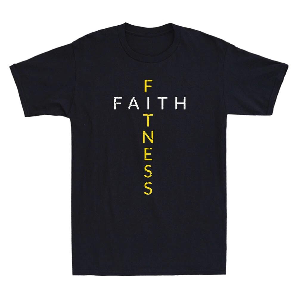 Faith Fitness Cross Funny Christian Workout Modern Gym Gift Retro Men s T-Shirt M