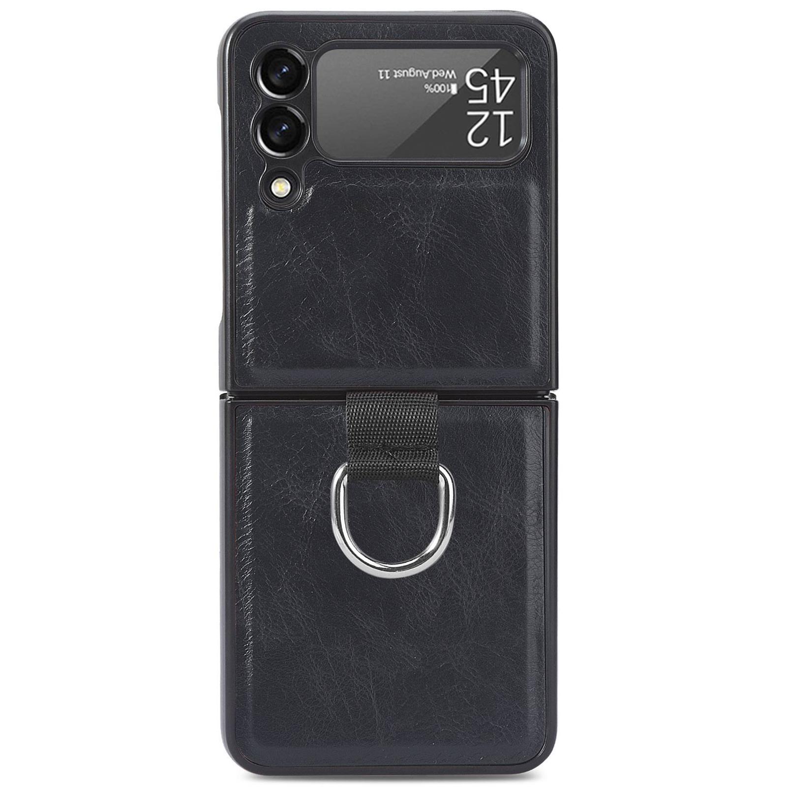 

For Samsung Galaxy Z Flip3 5G PU Leather Coated Hard PC Folding Phone Case with Ring Holder Red