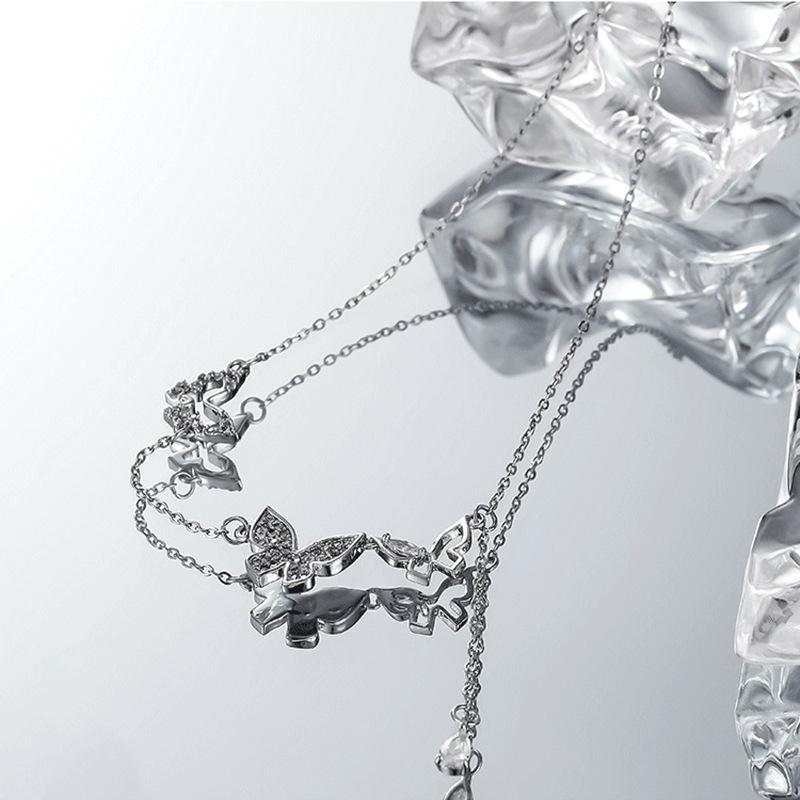Naszyjnik z frędzlami i motylem dla kobiet na lato, łańcuszek z prostym cyrkoniowym łańcuszkiem na obojczyk, akcesoria ze stali nierdzewnej