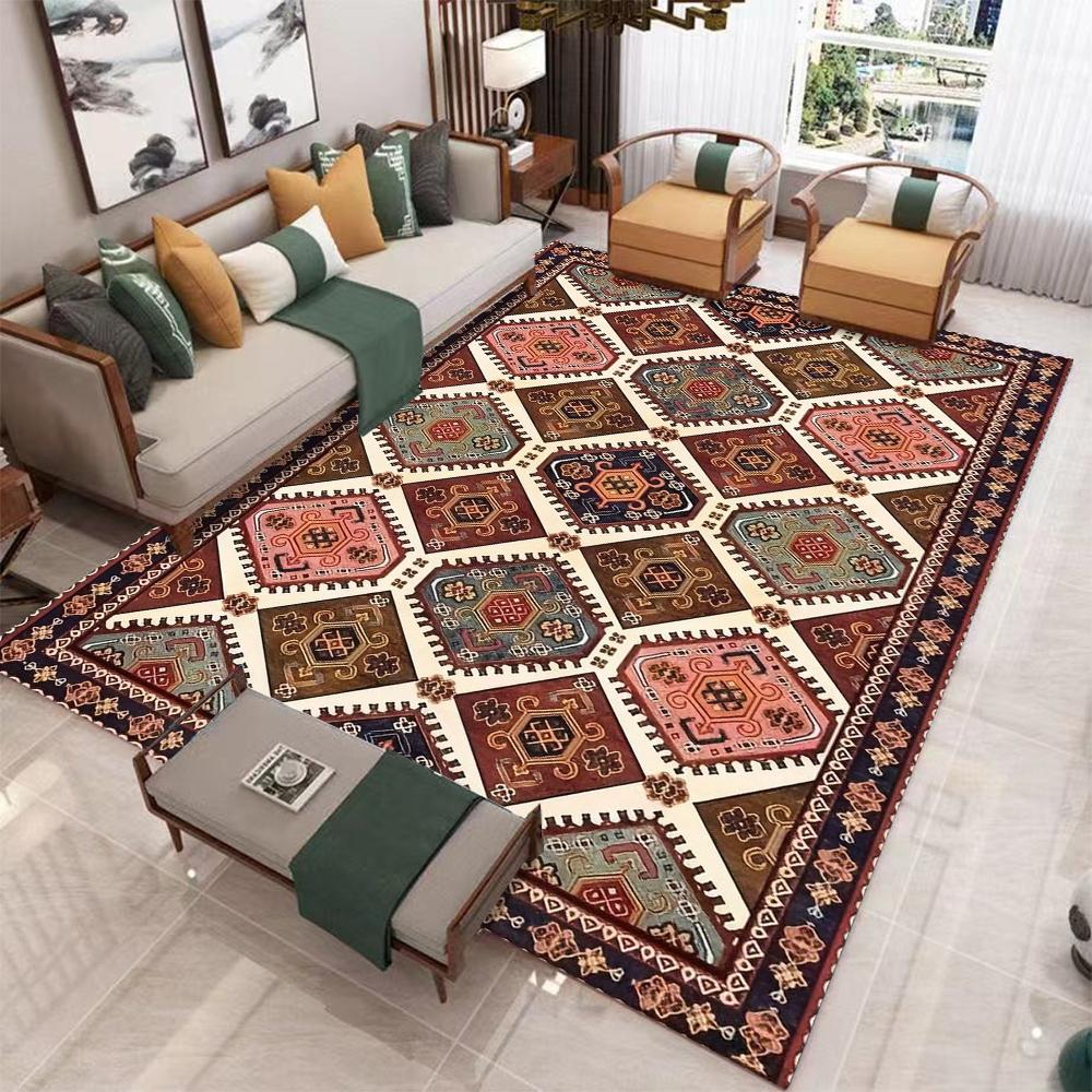 Traditional Turkish Area Rug, Medallion Carpet Bohemian Living Room Rug, Vintage Style Floor Decor, Washable Rug, Non Slip Rug