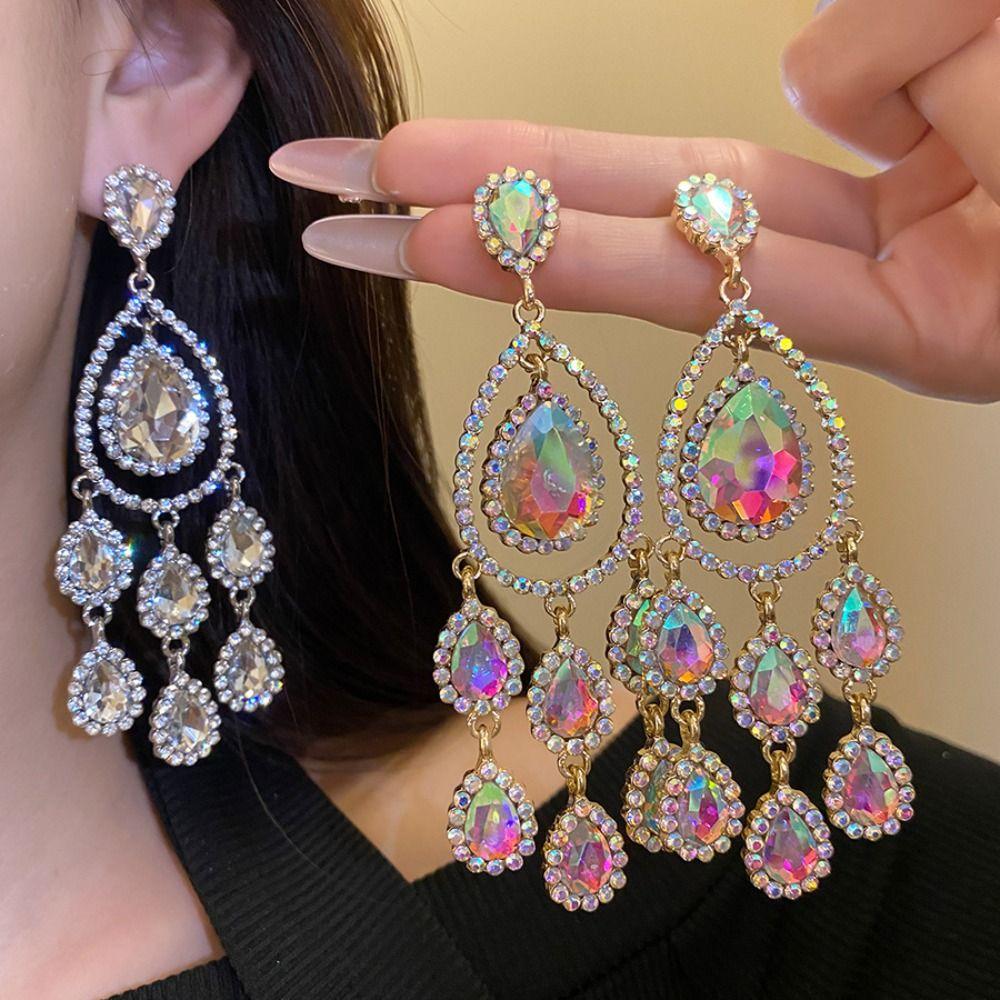 Exaggerated Design Dangle Earrings Colored Crystal Tassel Earrings  Women's Jewelry