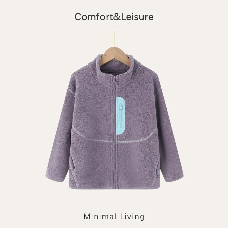 Unisex Kurtka Casual z Kołnierzem Stojącym, Blokami Kolorów, Zagęszczonym Polarem Polarowym, dla Rodzica i Dziecka