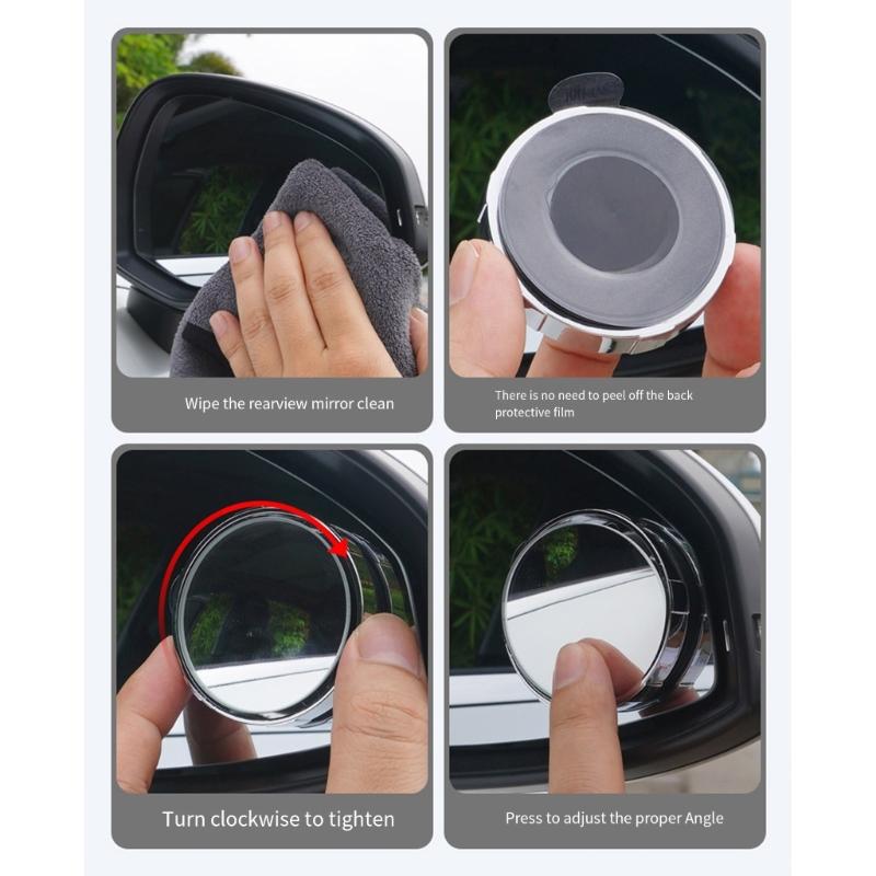 2pcs Suction Cup Type Blind Spots Mirrors 2inch Round Glass Convex Mirror Side Rear View Mirror for Car SUV Automotive