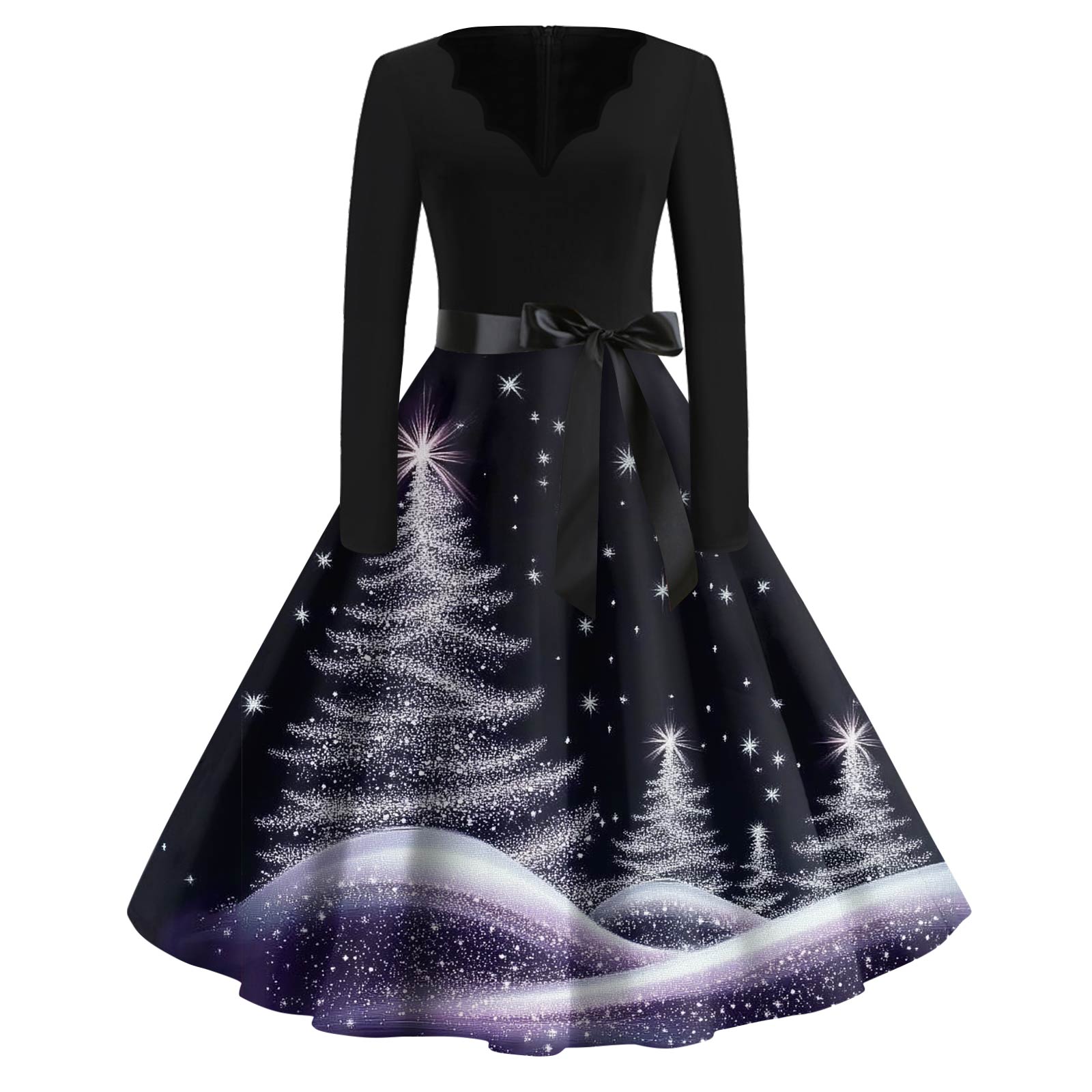 

Женское модное платье с V-образным вырезом, свободного кроя, с рождественским принтом и длинными рукавами S фиолетовый