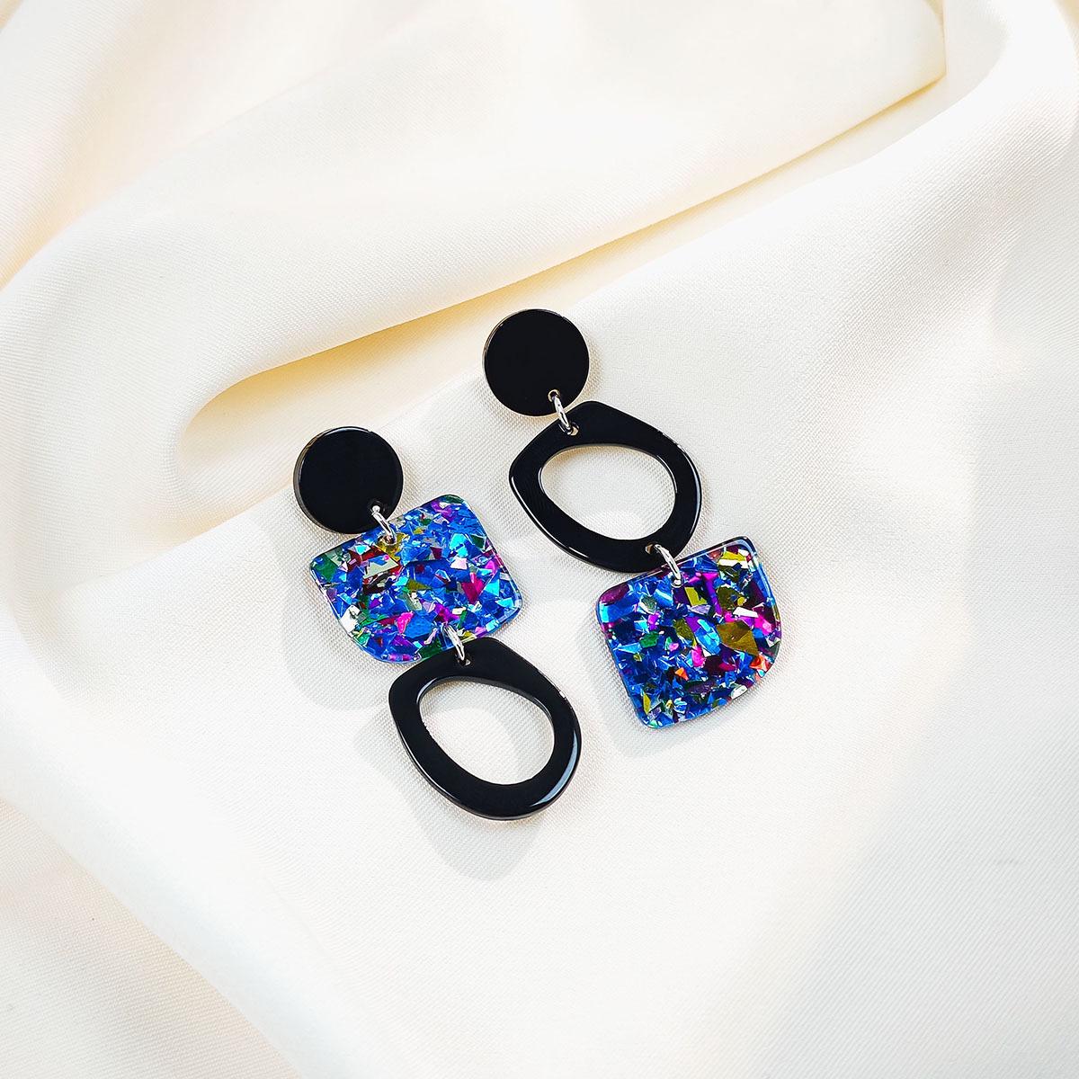Exaggerated Geometric Acrylic Sequin Dangle Earrings for Women - Unique, Creative Design