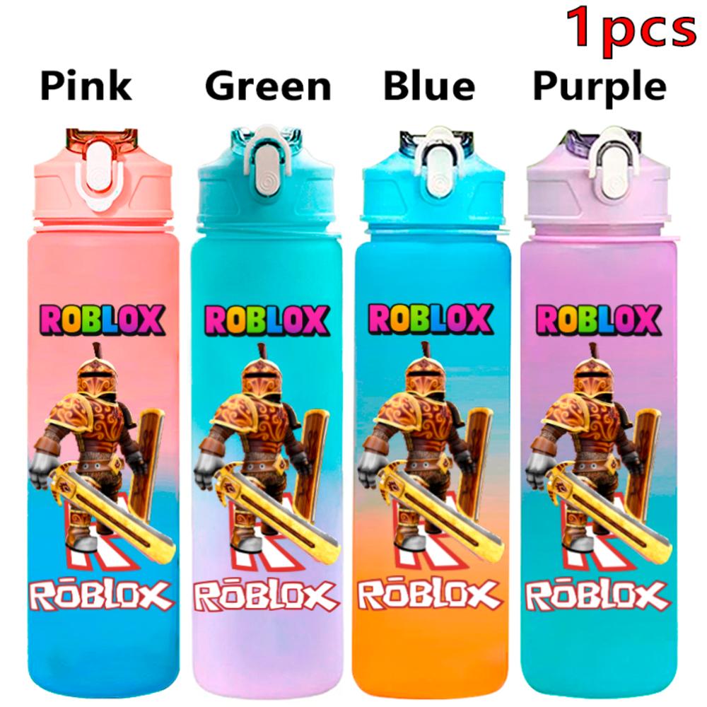 

750ml Roblox Cartoon Large Capacity Gradient Color Straw Bottle Camping Drinking Tools Student Game Periphery Plastic Sports Cup Pink