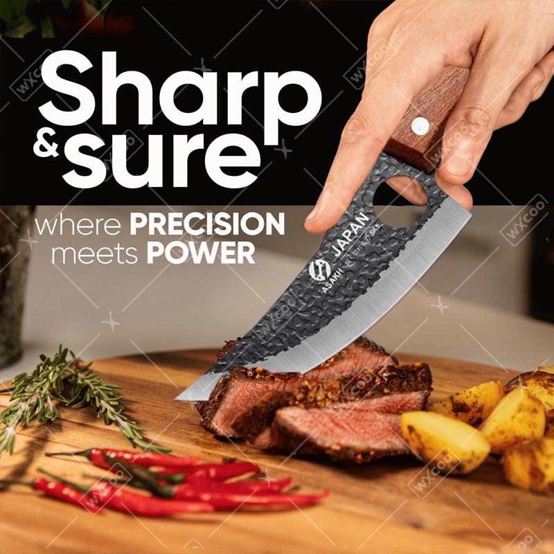 WXCOO Professional Hand Forged Butcher Knife with Wooden Handle Stainless Steel Boning Knife Cutter Full Tang Kitchen Knife
