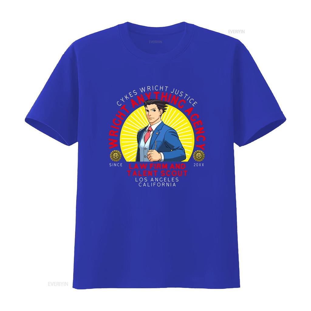Ace Attorney Wright Anything Agency Navy T Shirt for Adult Los Angeles California Law Firm Design vintage Washed Unisex