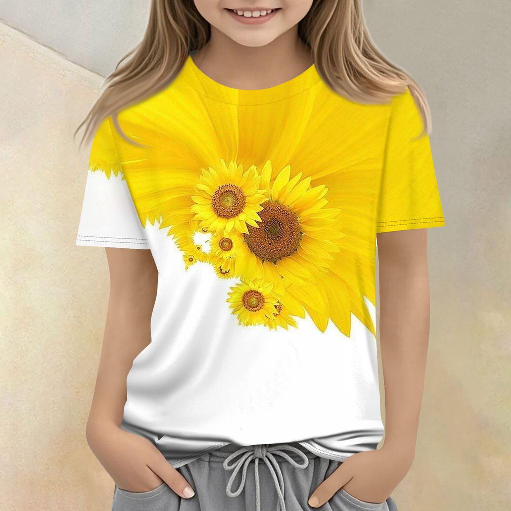 Children's Printed Round Neck Short Sleeved Casual T-shirt