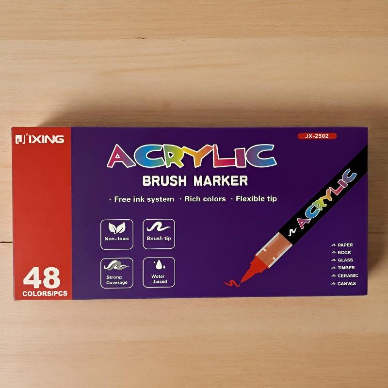 Opaque Liquid Ink Acrylic Markers - Layerable, Soft Tip Watercolor Pens with Washable Brushes for Student Art