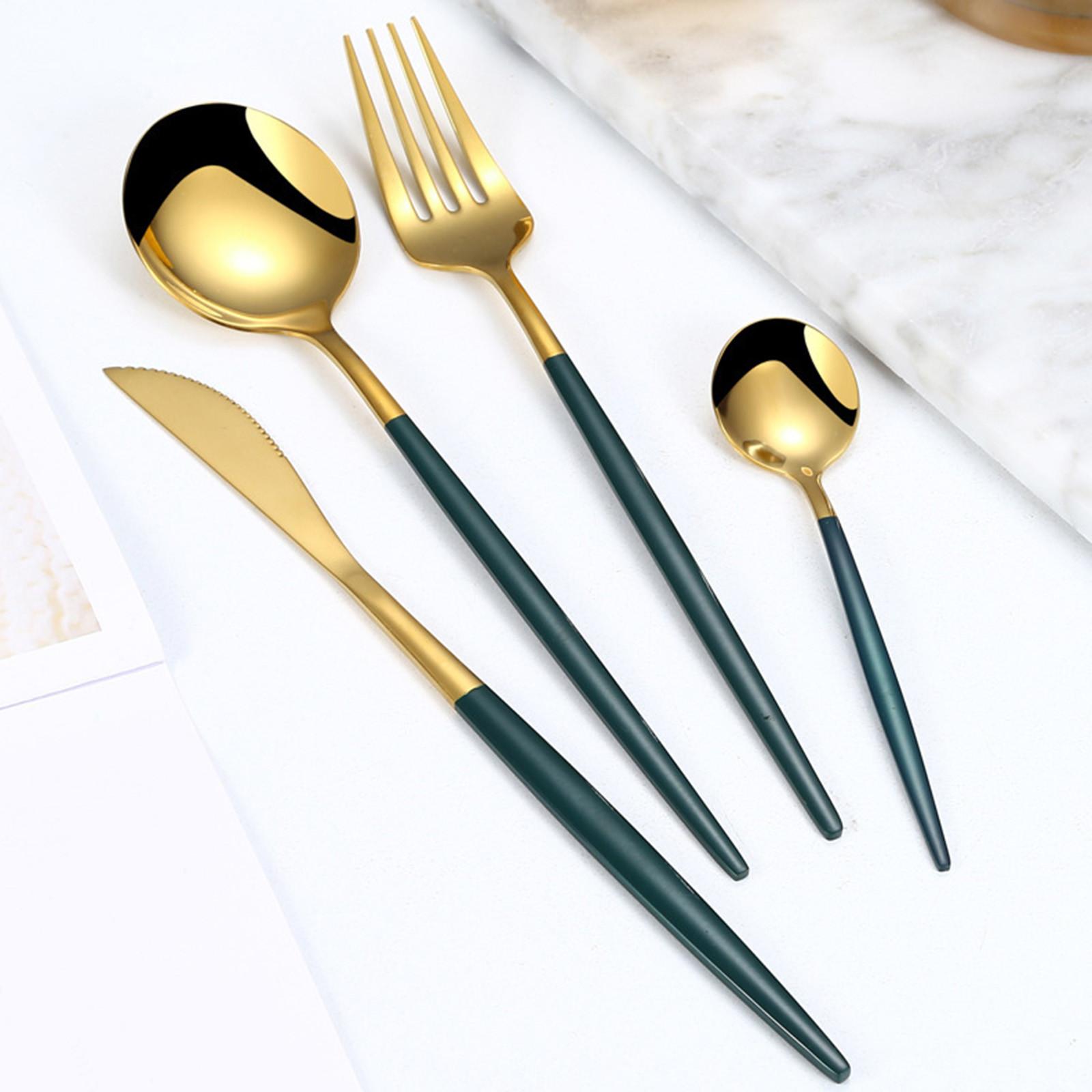 

Stainless Steel Tableware Western Fork Spoon 4 Piece Set European Steak Fork Gold Tableware Set Round Spoon For Baking/Cooking One Size зелёный