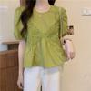 Summer Women Elegant Patchwork Chiffon Crop T-shirt Loose Folds Casual Tee
