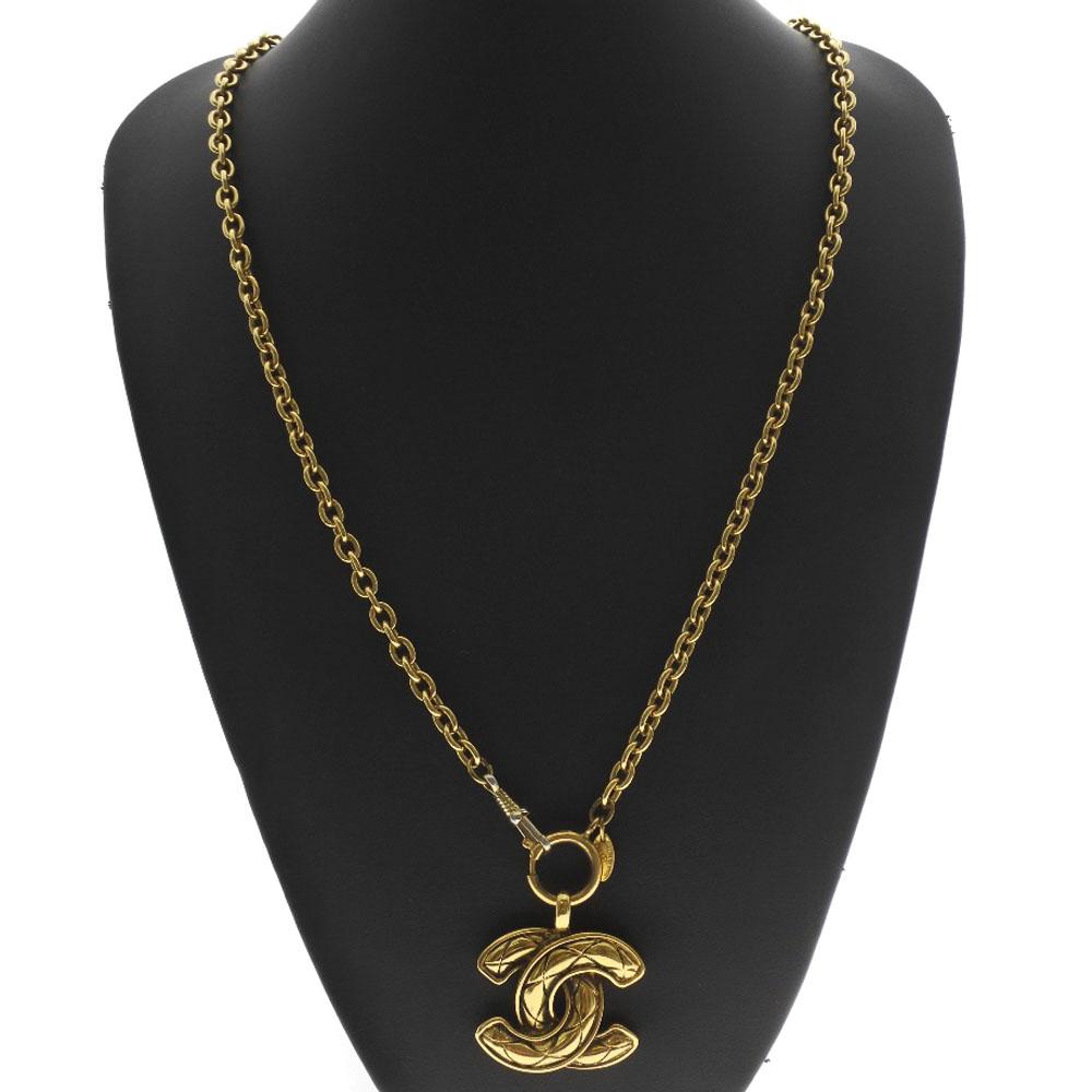 CHANEL COCO Mark Necklace Matelasse gold Plated Gold 74g Women Used