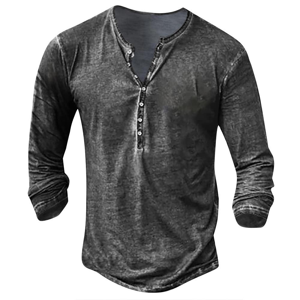 

Men s Long-Sleeve Digital Print Solid Color Casual T-Shirt - European & American Style M