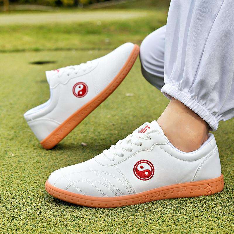New tai chi shoes breathable beef tendon sole leather surface white sports shoes spring and autumn tai chi martial arts shoes