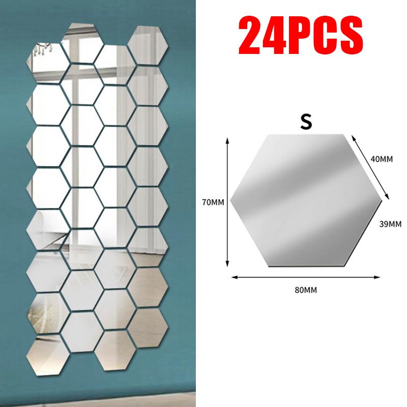 3D Hexagon Mirror Wall Stickers DIY Wall Mirrors Sticker Removable Self Adhesive Aesthetic Mosaic Tiles Decals Home Decoration