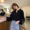 2025 Retro French Bubble Sleeve Ruffle Shirt for Women