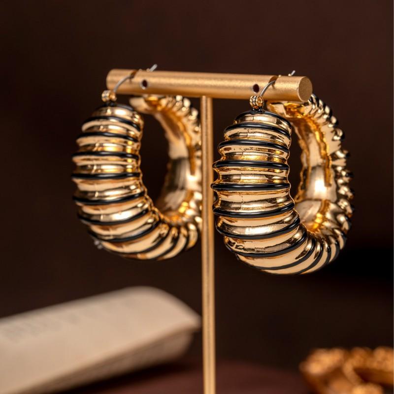 Vintage Enamel Threaded Steel Needle Earrings Unique Personality Geometric Line Sense Female