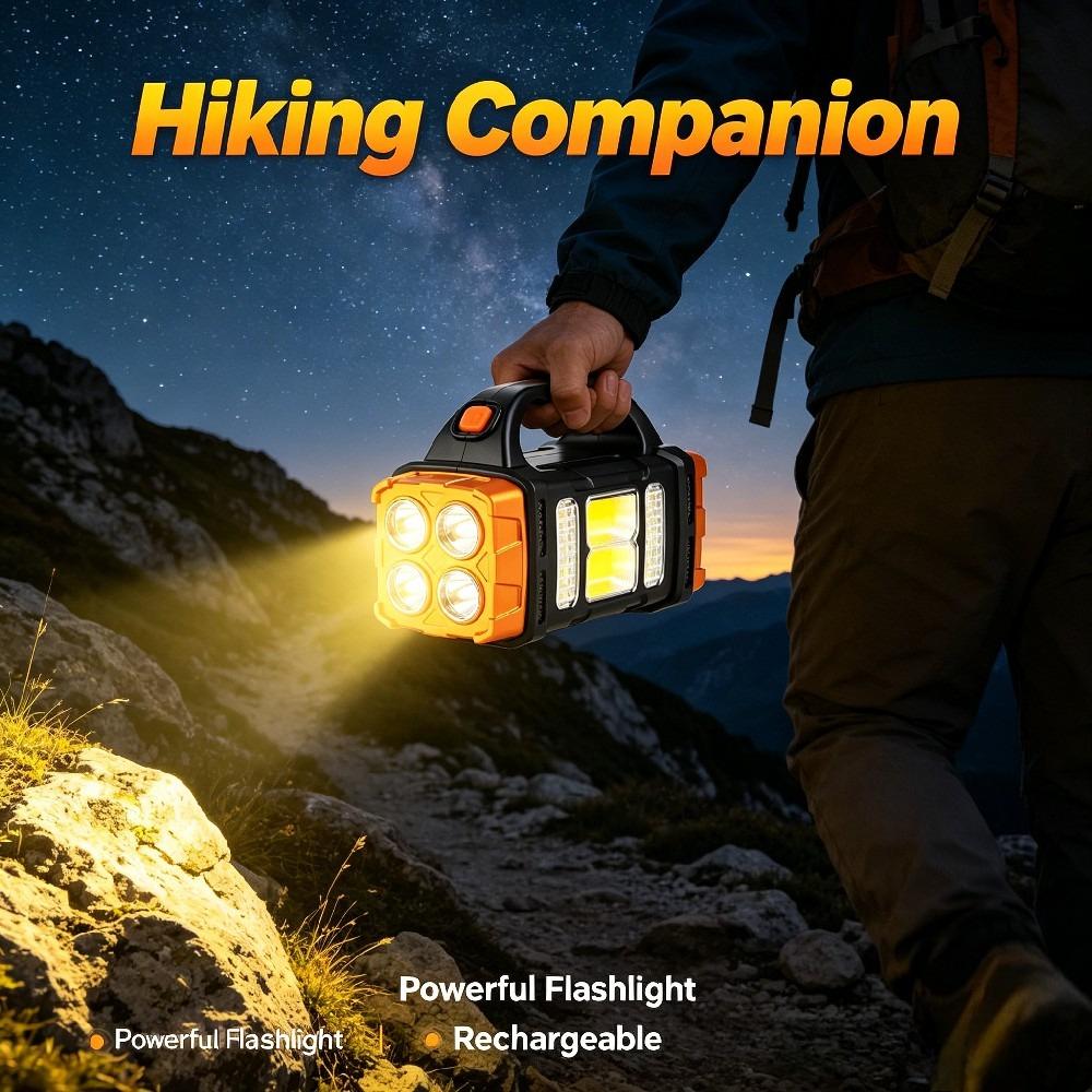 Tragbare Solar-Taschenlampe, USB-wiederaufladbar, 4 Gänge, Dual-Quelle LED COB Arbeitslicht, Handy-Ladegerät, Camping-Notfallleuchte
