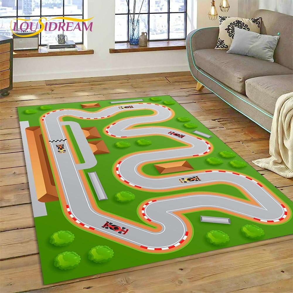 3D Autobahn Laufsteg Spielzimmer Stadtverkehr Straßenkarte Kinderspielmatte Teppich für Wohnzimmer Schlafzimmer Heimdekor, Rutschfest für Sofa