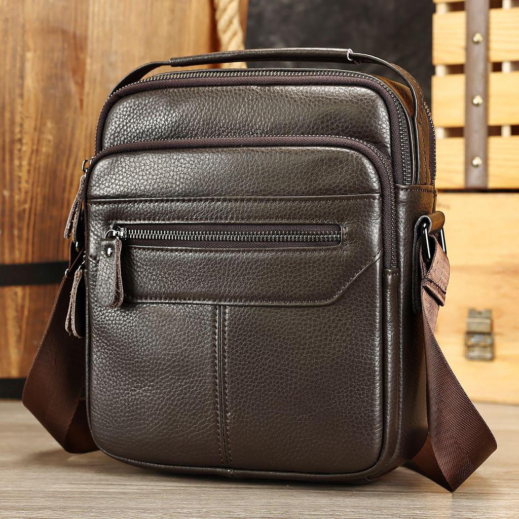Malunte Men's Genuine Leather Single Shoulder Crossbody Bag – Soft Cowhide Small Backpack