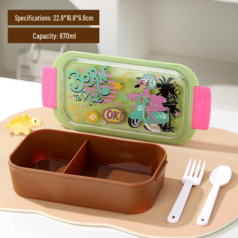 Cartoon Student Lunch Bento Box - Large Capacity, Microwaveable with Divider and Buckle