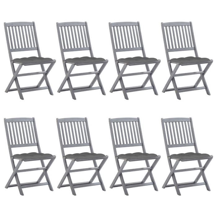 Chaises pliantes - MAISON EXCLUSIVE - Ensemble 8 pièces - Acacia massif - Coussins inclus - Gris délavé