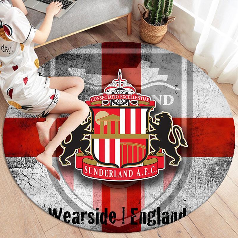 Sunderland Association Football Club Runder Teppich, Teppich für Wohnzimmer Schlafzimmer Sofa Spielzimmer Dekoration, Rutschfeste Fußmatte