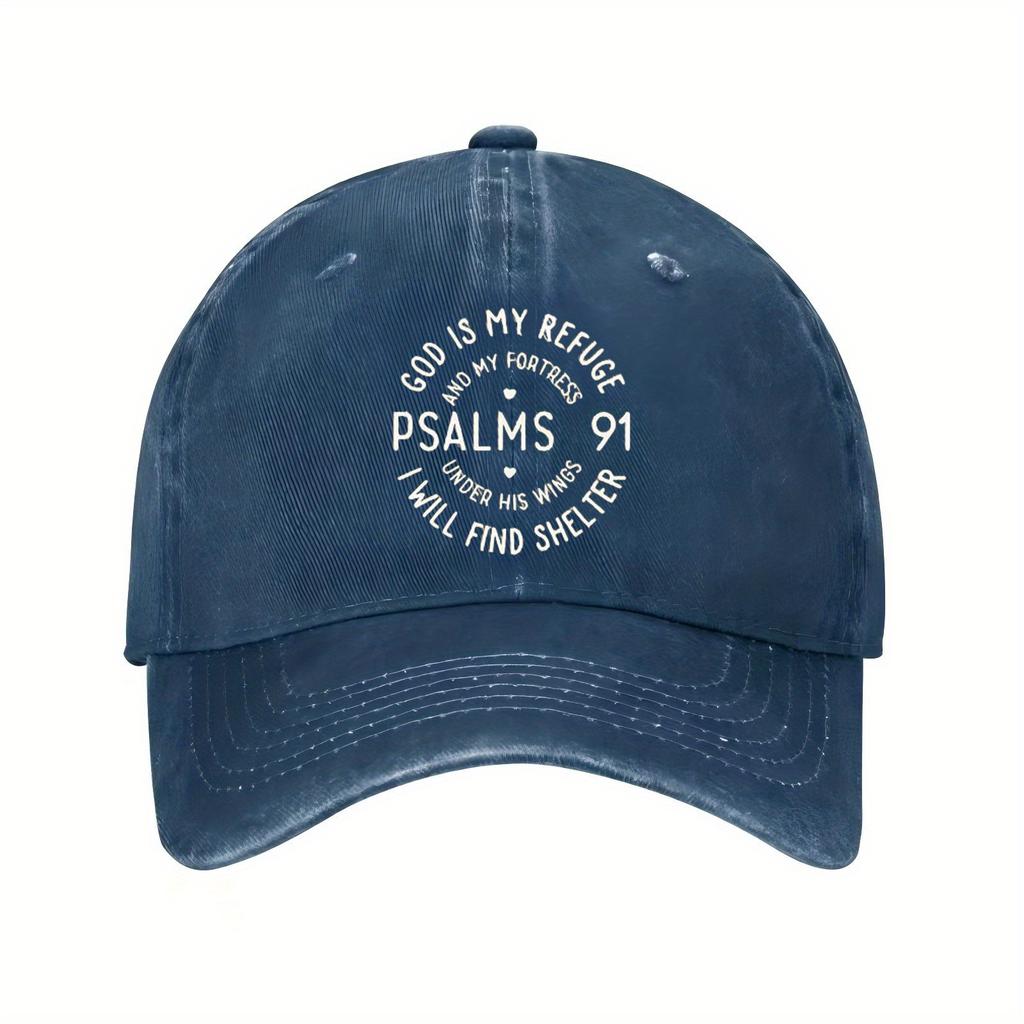 Psalm 91 God Is My Refuge Bible Verse Baseball Cap Distressed Cotton Adjustable Hat Casual for Adults