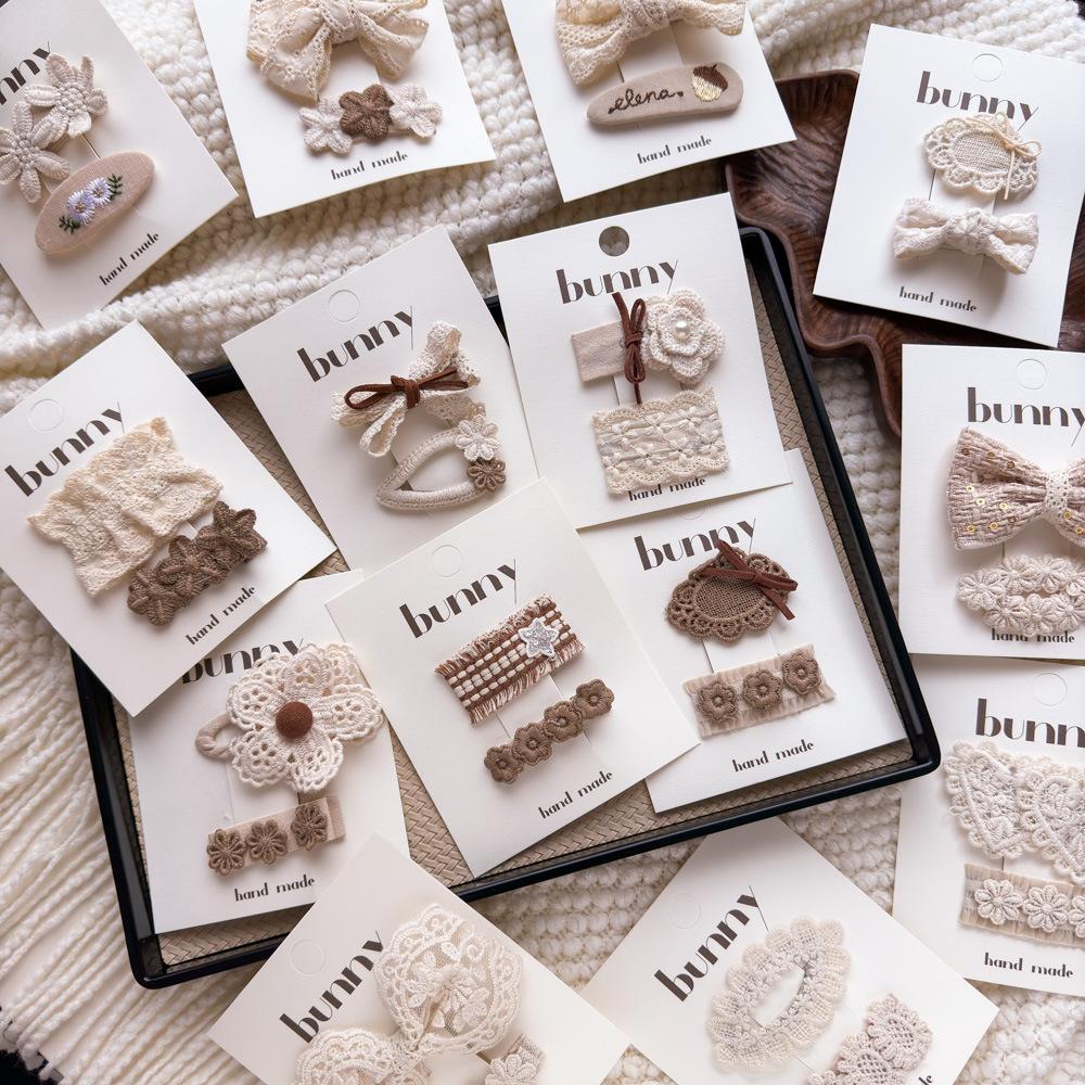 New Lace Coffee Flower Children's Hairpin Cute Girl Bangs Headgear Hairpin Retro Headwear Girls Kids Hair Accessories