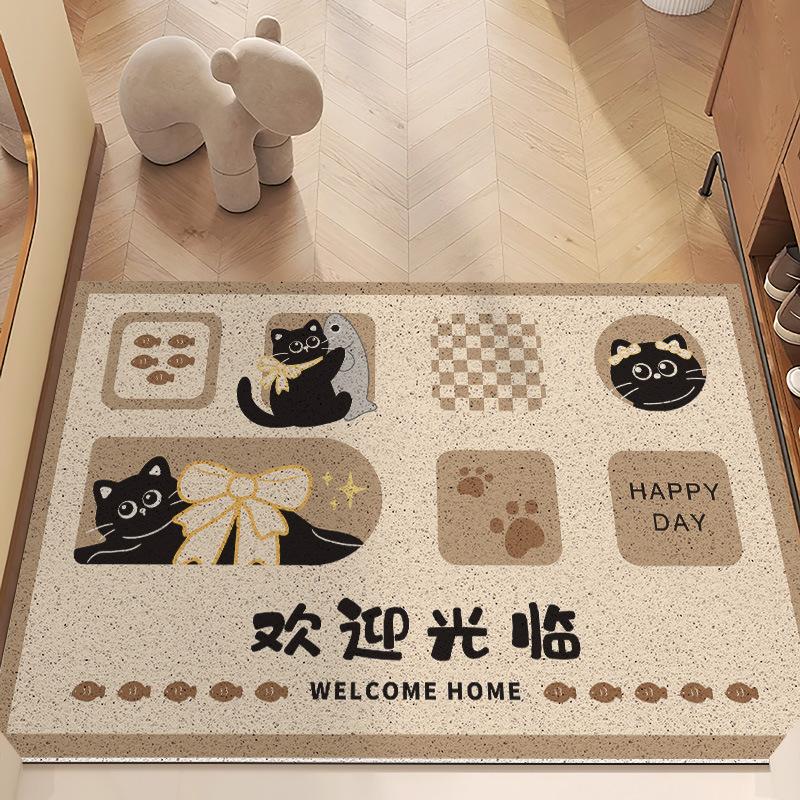 Cartoon Kitten Door Floor Mat Household Can Be Cut, Scraping Mud Dust Foot Pad Non-Slip Wear-Resistant Silk Ring Door Carpet
