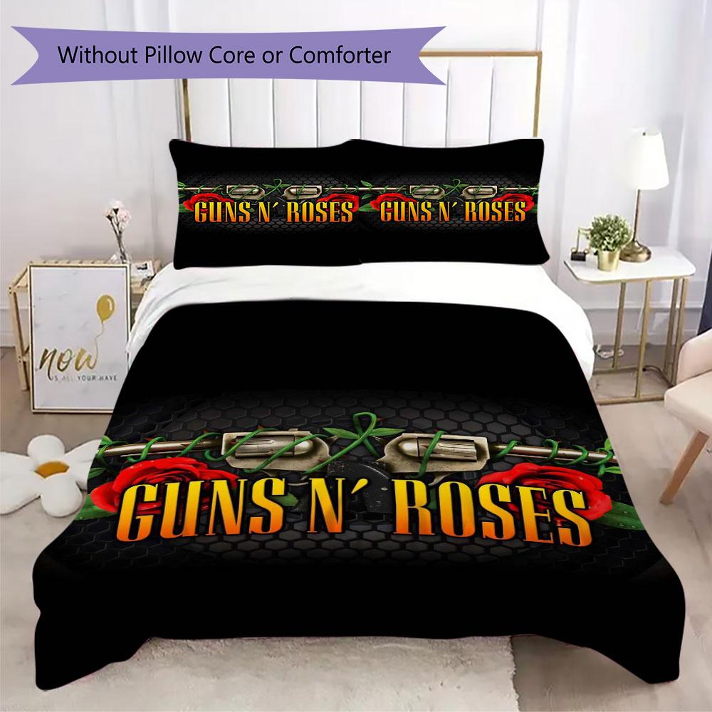Guns N' Roses Rock Band Prints Bedding, Duvet Cover and Pillowcases, Birthday Gift (1 Duvet Cover + 2 Pillowcases, Pillow Insert Not included)JM003