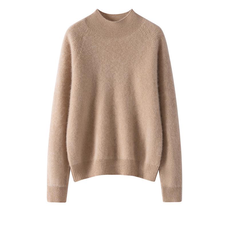 New Arrival: Women's Ribbed Cashmere Sweater - Twelve-Needle Design with Half-High Collar for Comfortable Autumn and Winter Wear