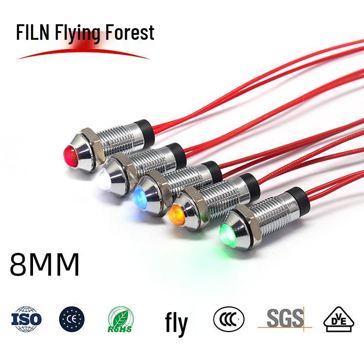 8mm LED Indicator Light, 12V/220V, Waterproof Metal with Wire (FL1M-8SW-2)