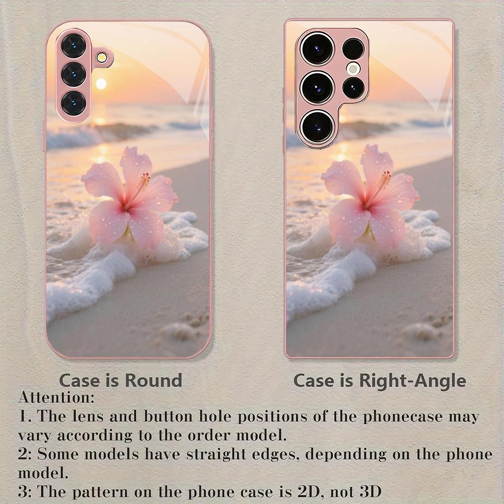 Funda de cristal para teléfono con diseño de flor de playa adecuada para Samsung Galaxy S26 S25 S24 S23 S22 S20 FE/Ultra/Plus cubierta trasera a prueba de golpes