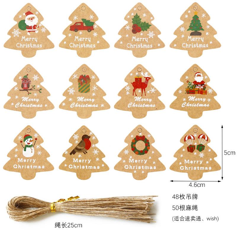 48pcs Merry Christmas Kraft Paper Tags Xmas Tree Hanging Label Navidad New Year Party Gift Card Christmas Party Decor for Home