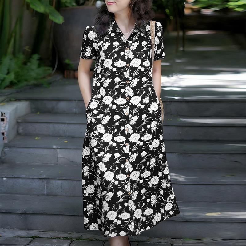 ZANZEA Women Casual Turn Down Collar Short Sleeve Floral Shirt Dress