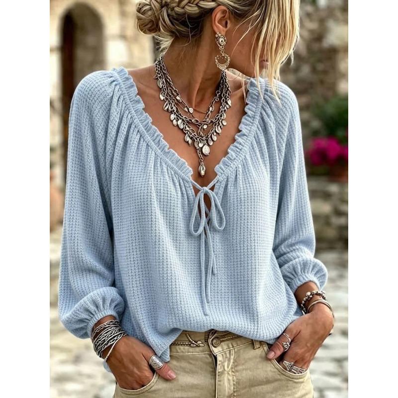 BITCED Women's Fashion Casual Long Sleeve V-Neck Blouses & Shirts