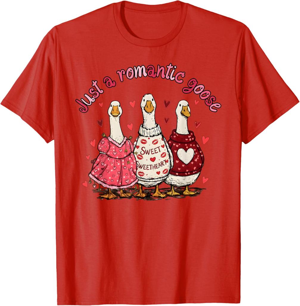 Romantische Gans Valentinstag Lustige Gans Grafik T-Shirt Lässiges Baumwoll Kurzarm T-Shirt