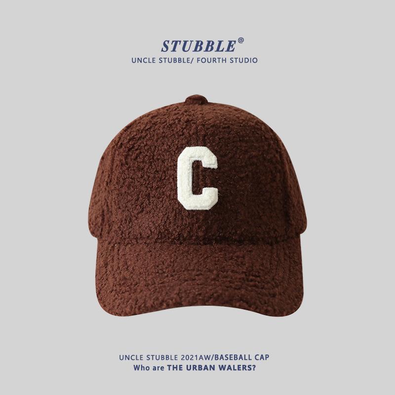 Autumn and Winter New Hard Top Sherpa Baseball Cap Girls Thickened Warm Hat Cute Face Little Duck Cap