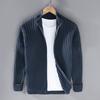 Fall Winter Men Coat Zipper Closure Knitted Cardigan Stand Collar Long Sleeves Solid Color Thick Elastic Loose Striped Texture Daily Wear Knit Jacket