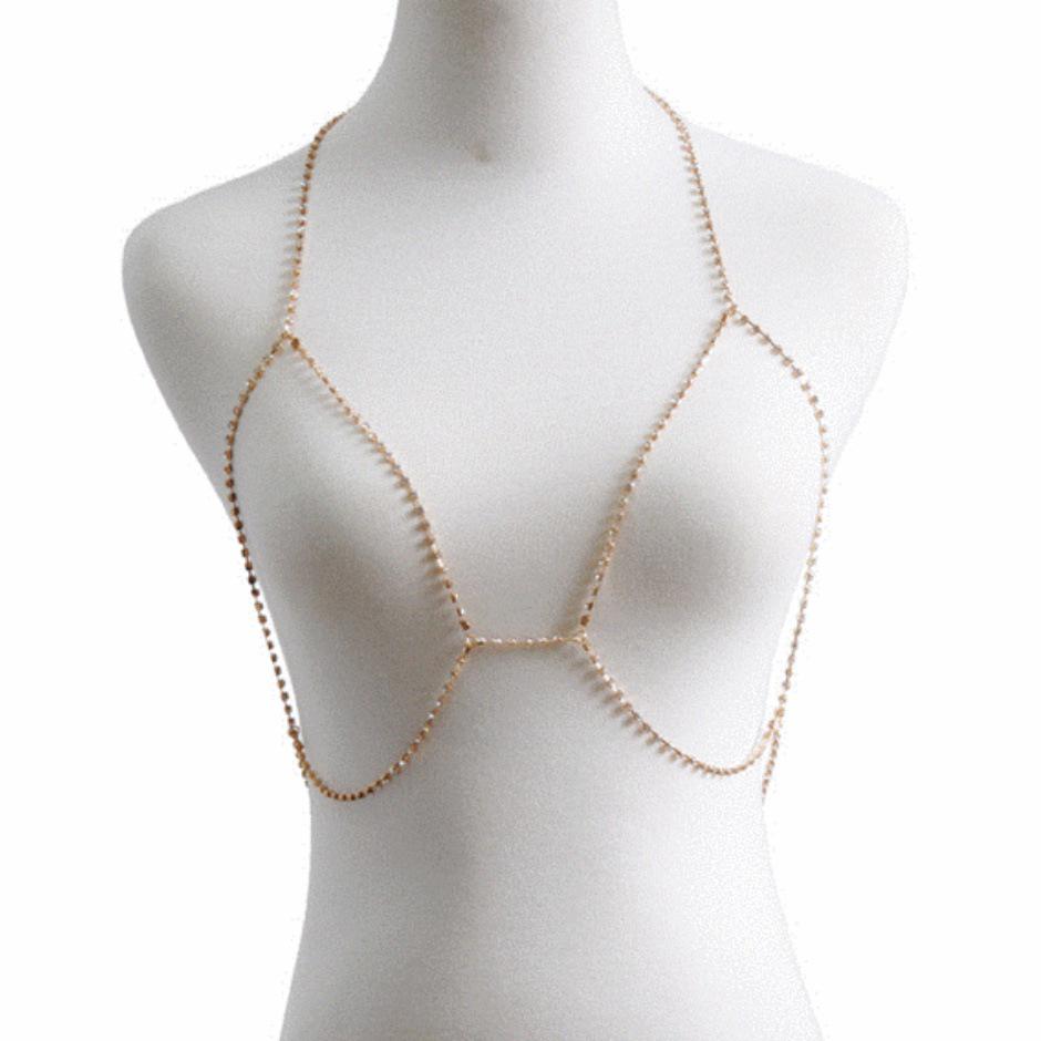 

Европейская и американская цепочка со стразами на тело – сексуальная, блестящая бижутерия для женщин на грудь и шею, бикини золотой